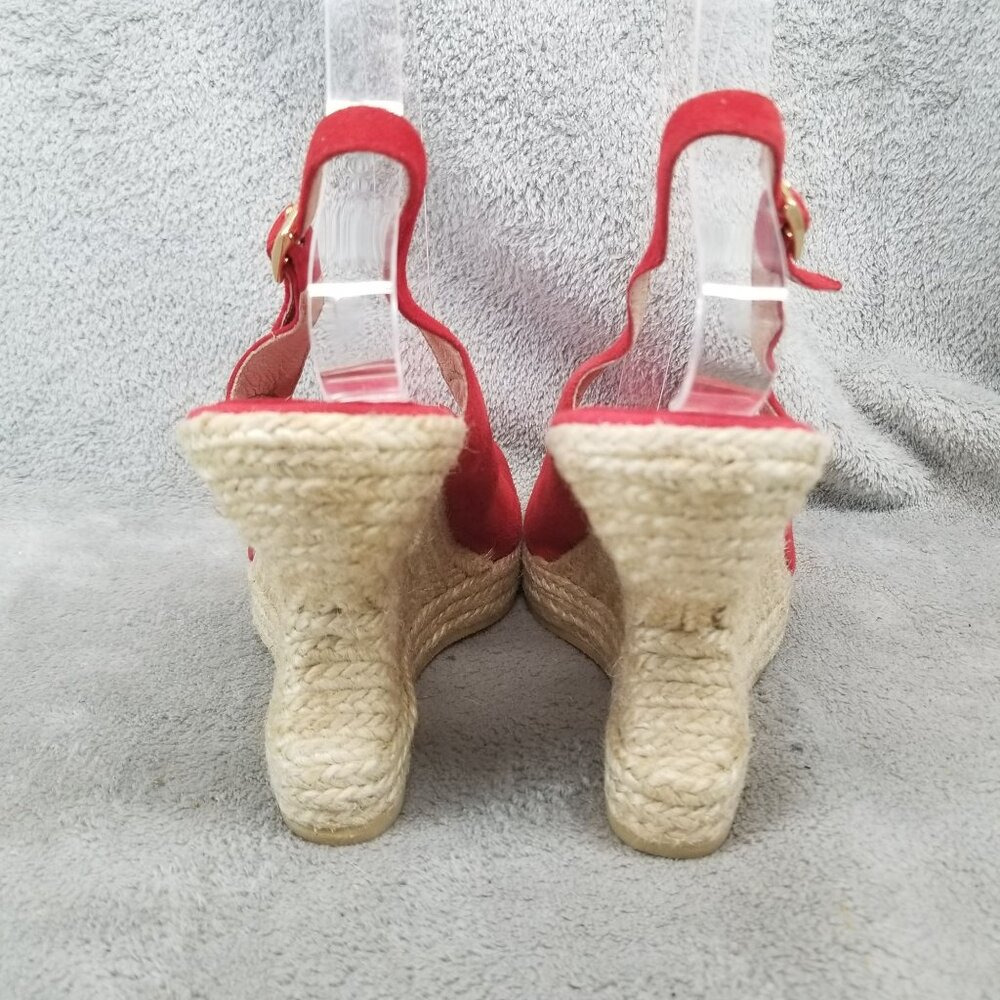 Andre Assous Shoes Womens Size 8.5 Red Leather Peep Toe Espadrille Slingback - Picture 6 of 11